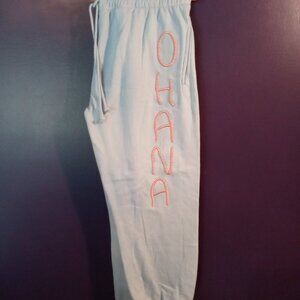 Disney's Stitch Embroidered Ohana Joggers in Light Blue- NWOT